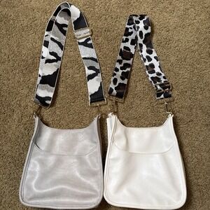 Ahdorned Small Vegan Crossbody Messenger Bag X2 Gold tone Gray and White (read)